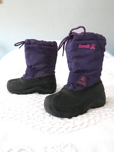 Kamik Waterproof Kids Snow Boots Purple Drawstring Removable Liner Size 12 - Picture 1 of 5
