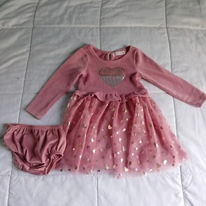 Young Hearts Baby Girl Pink Long Sleeve Heart Dress 18M Great Condition - Picture 1 of 5