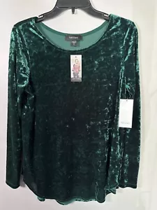 Karen Kane Women’s Small NEW NWT Vibrant Green Velvet Crew Long Sleeve Shirt - Picture 1 of 6