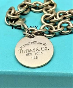 Please Return to Tiffany & Co Round Tag Bracelet Charm 7” With Box - Picture 1 of 5