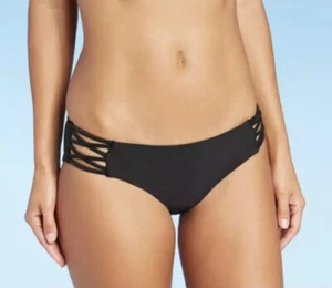 Juniors' Xhilaration Cheeky Bikini Bottom Black Swim Strappy Side Detail New - Picture 1 of 7