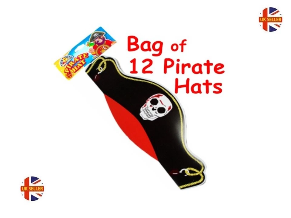 PLAYWRITE GROUP 12 Cardboard Pirate Hats - Skull Black Pinata Loot/Party Bag Fillers Paper