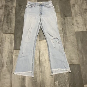 Women Comune Alamo Kick Thrift Distressed Hi Rise Frayed Ankle Flare Jeans 25 - Picture 1 of 6