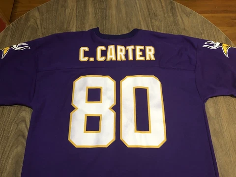Vintage 90s Cris Carter Minnesota Vikings Purple XL NFL Football Jersey Cover