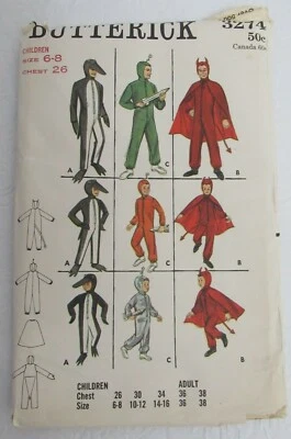 Butterick 3274 Costume Sewing Pattern Penguin Devil Alien Sz. 6-8 New Vintage - Image 1 of 4