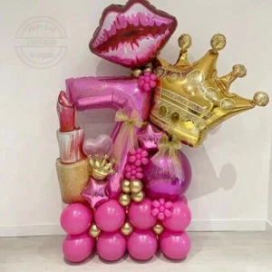 46pcs Girl Birthday Lips Lipstick Girls Foil Latex 30" Birthday Party Balloons - Picture 1 of 33