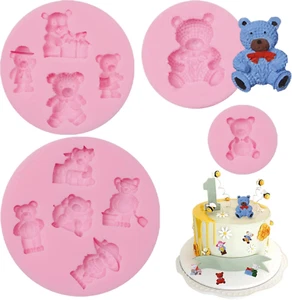 Teddy Bear Chocolate Silicone Molds 4 Pcs Cute Baby Bears Fondant for Cake - Picture 1 of 7