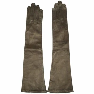 Vintage 1950s Long Brown Kid Leather Gloves Unused Made in France Ladies Sz 6.5 - Bild 1 von 5