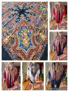Babushka Ukrainian Polish Gypsy Shawl Floral 55"/140cm Hustka #tulip120 - Picture 1 of 11
