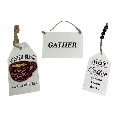 Lote de 3 mini placas penduradas de madeira café quente cacau quente reunião inspiradora - Imagem 1 de 4