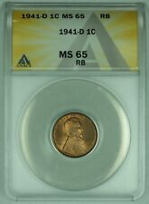 1941-D Lincoln Wheat Cent 1C Coin Toned ANACS MS 65 RB (20) A