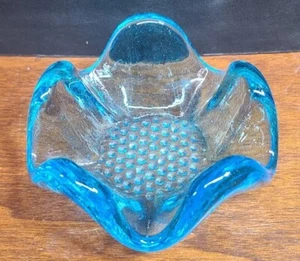 HAND BLOWN BLUE ASHTRAY ART GLASS BOWL TRINKET DISH BAR SMOKING - Picture 1 of 11