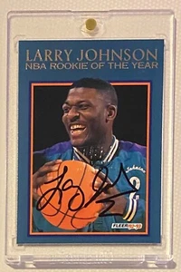 Larry Johnson 1992 Fleer NBA Rookie of the Year Auto Autograph Card w/ Stamp - Picture 1 of 1