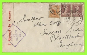 Australia 1942 WWII Censored cover to UK with tied Red Cross Label - Picture 1 of 2