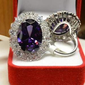 Grosse Bague T54 Ovale 35-25mm Marquise Améthyste Cz Style Ancien Dolly-Bijoux - Picture 1 of 12