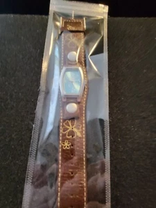 Ladies Tilt Silver Tone Flowers Blue Dial Brown Wide Leather Band Watch  - Picture 1 of 4