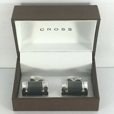 CROSS APOGEE SMOKE COLOR RHODIUM PLATED CUFFLINKS (#AC162-3) $75.00 in Gift box - Image 1 of 4