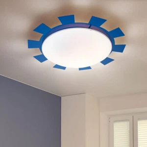 Wandleuchte Deckenlampe Kinderleuchte Sonne Stahl blau E27 Glas weiß satiniert - Bild 1 von 12