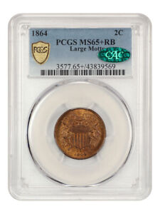 1864 2c PCGS/CAC MS65+ RB (Large Motto) Great Type Coin - 2-Cent Piece