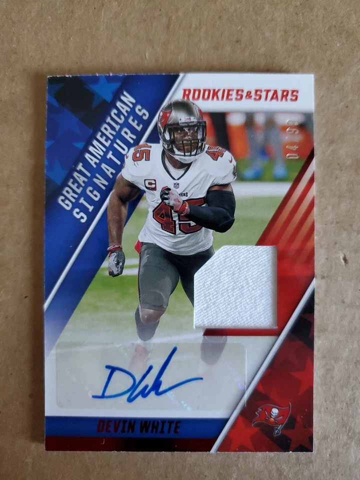2021 PANINI ROOKIES & STARS DEVIN WHITE Jersey Auto/99 Buccaneers !!! - Image 1 of 2