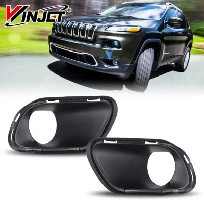 Fog Light Black Bezel Trim Cover Set For 2014 2015 2016 2017 2018 Jeep Cherokee - Imagem 1 de 4