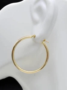 10k Solid Yellow Gold Large Plain Round hoop Earrings. 1 1/4'' 30mm x2MM 1.8GR - Picture 1 of 5