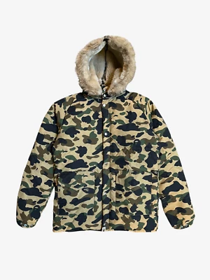 BAPE A Bathing Ape Green First Camo Fur Down Jacket Size M - Image 1 of 4