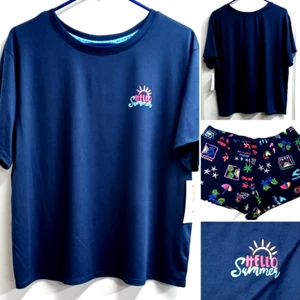 JS SHORTY TEE PJ SET LADIES HELLO SUMMER TOP SHORTS SLEEPWEAR SET LG 12/14 - Picture 1 of 12
