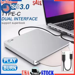 BD Burner External USB Slot In DVD RW CD Writer Portable Drive Silver - Picture 1 of 12