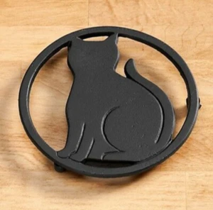 Cat Silhouette Cast Iron Trivet, Round Cat Trivet, Cat Love - Imagen 1 de 2