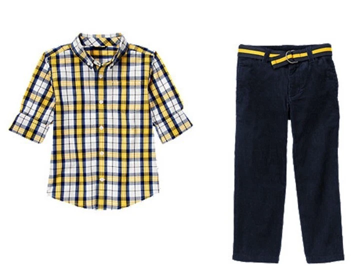 Gymboree Junior Linebacker Woven Plaid Shirt Corduroy Pants Set Boys 5 6 NEW NWT - Image 1 of 1