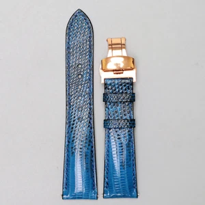 Correa de reloj de cuero de piel de lagarto azul 22/18 mm con hebilla correa hecha a mano - Imagen 1 de 6