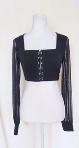 Nasty Gal Sheer Sleeve Hook and Eye Crop Top Shirt Black Size 0 - Picture 1 of 7