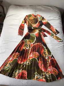 Vintage Kristi Dress 70s Retro Psychedelic Unusual Pattern Pleated Skirt Medium - Picture 1 of 16