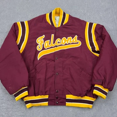 VTG DeLong Falcons Jacket Men's Large Maroon Lined Varsity Football 90s USA Made - Image 1 of 4