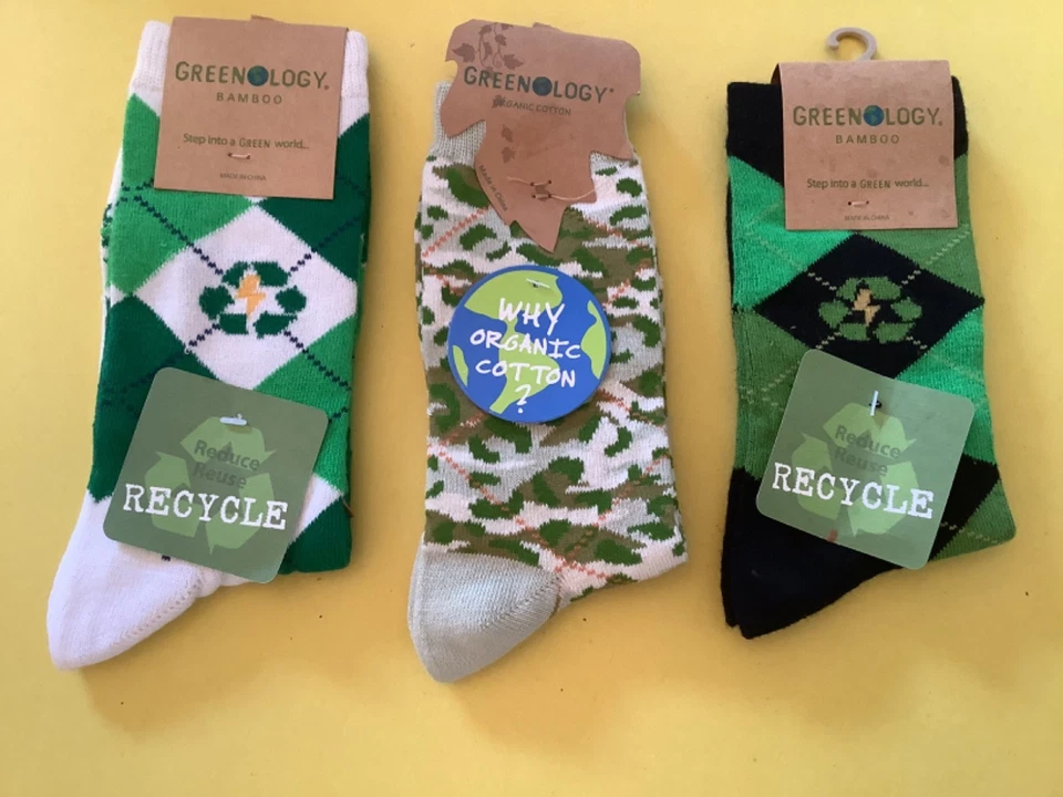 3 PAIRS LADIES NOVELTY ORGANIC COTTON/BAMBOO SOCKS *GREENOLOGY * NWT * SIZE 9-11 - Image 1 of 1