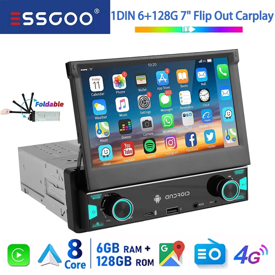Autoradio 1 DIN | 7-Zoll Flip-Out | Android Auto/CarPlay | GPS Navigation - Bild 1 von 4