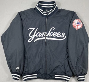 Vintage New York Yankees Baseball Script Majestic Dugout Bomber Jacket Size L - Picture 1 of 9