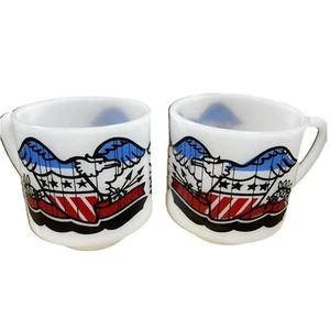VTG Federal Milk Glass Heat Proof F In shield Red white blue Mug Bicentennial - Picture 1 of 8