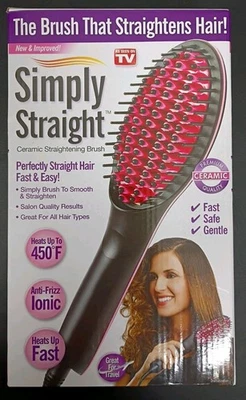 NEW Simply Straight Ceramic Hair Straightening Brush 450° Black/Pink NIB  - Image 1 of 4