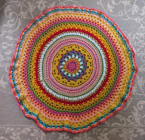 Round Handmade Afghan Mandala Pattern Crochet Throw Blanket or Table Topper 54" - Picture 1 of 7
