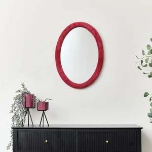 Red Oval Velvet Framed Wall Mirror 50cm x 70cm - Picture 1 of 6
