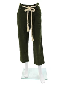 The Great Womens High Waist Belted Straight Leg Pants Green Cotton Size 25 - Picture 1 of 6