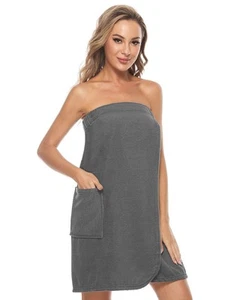 Women's Bath Wrap Towel Shower Spa Body Wrap Adjustable Closure Bathrobe Grey... - Picture 1 of 5