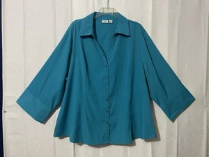 Cato Women’s Sz 22/24 Aqua Blue Rhinestone Button Up Top Wide 3/4 Sleeves Classy - Picture 1 of 18