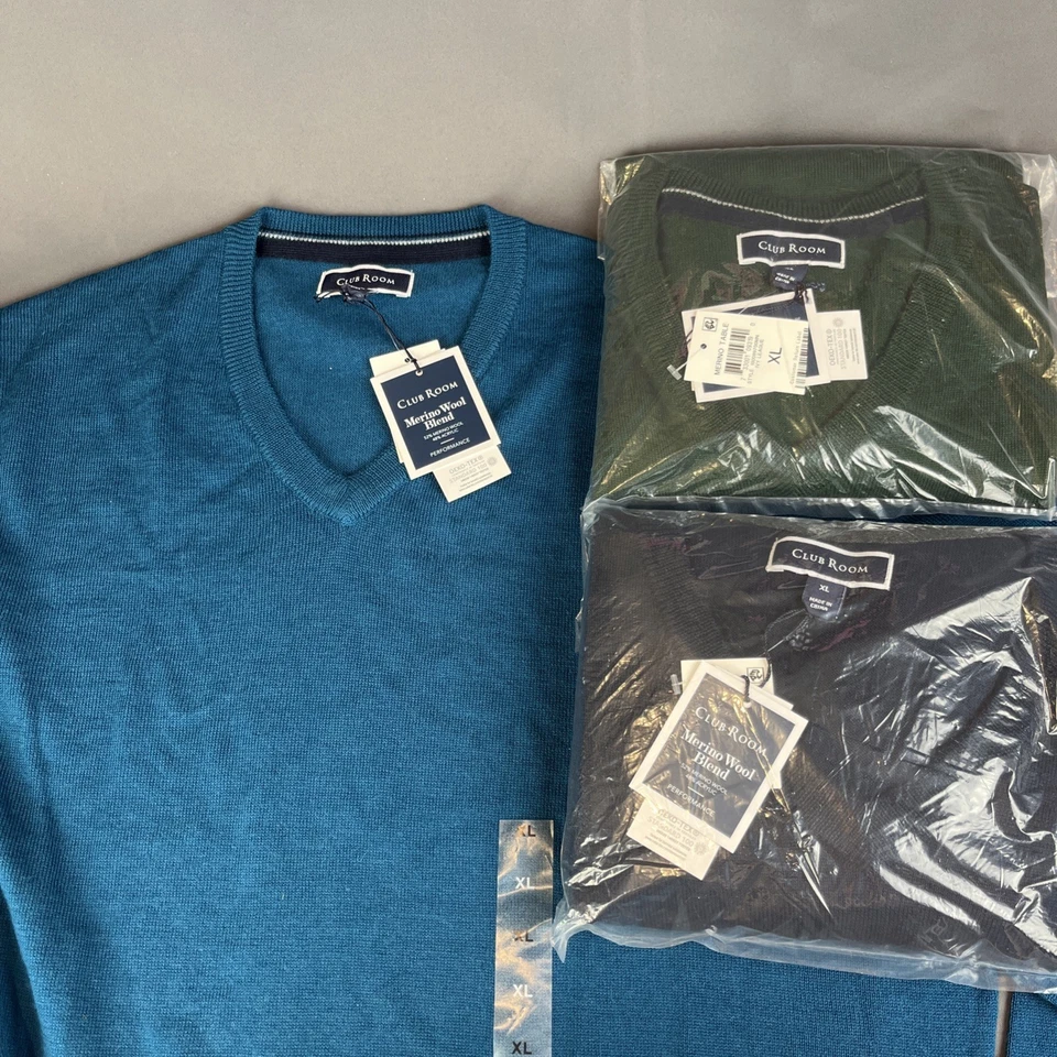 Club Room Men's Wool Blend Ivy League V-neck Pullover Sweater Navy XL