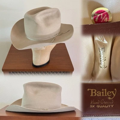 1970s Bailey 3x Quality Panhandle 7 1/4 Silverbelly Cowboy Hat Vtg 70s Cattleman - Image 1 of 4