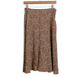 Vintage 90s Y2K Lands’ End 100% Silk Bias Cut Skirt Olive Paisley Size 10 - Picture 1 of 6