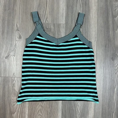 Kasper Aqua Black Striped Tank Top Silver Ring Straps Size M - Imagem 1 de 4