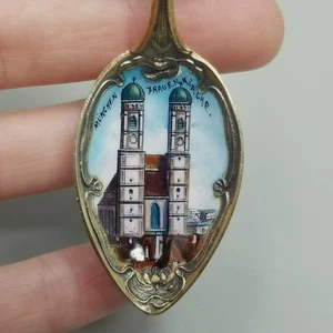 Antique 800 Silver Enamel Souvenir Spoon München Frauenkirche 4 7/8 Inch - Picture 1 of 10